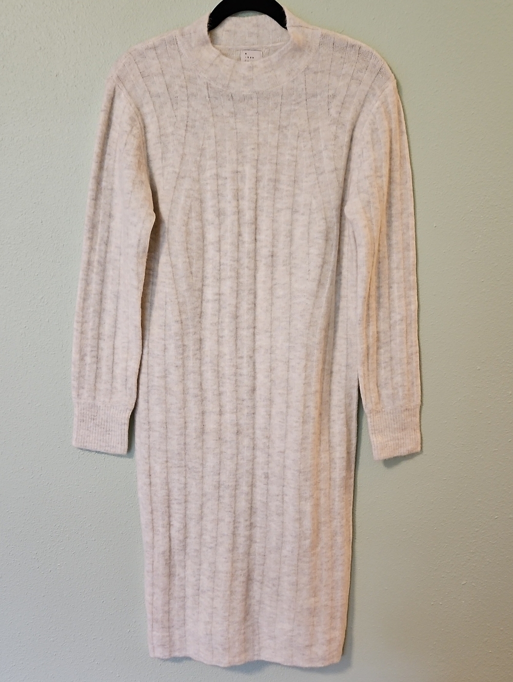 A New Day Light Cream Ribbed Knit Long-Sleeve Sweater Dress